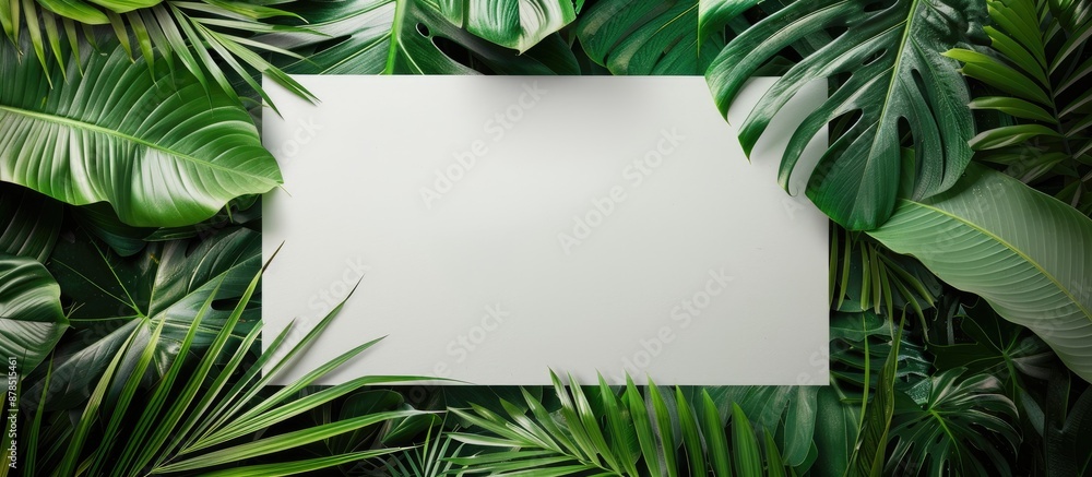 Tropical palm leaves under a blank paper, providing copy space image. Tropical palm leaves under a blank paper, providing copy space image.