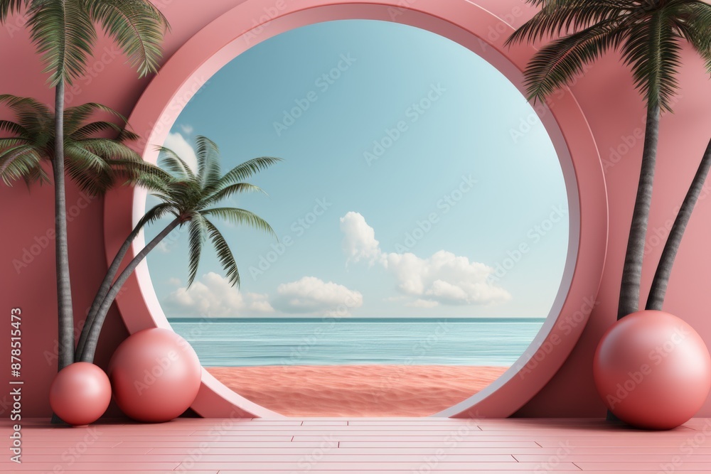 Obraz premium Pink Minimalist Tropical Beach Scene