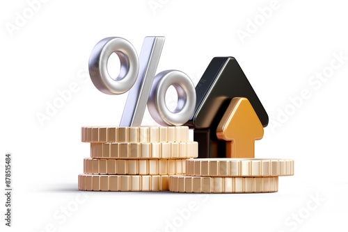 Finance performance of return on investment ROI concept with arrow. Income salary rate increase. Business profit growth margin revenue. Cost sale icon. Percentage sign. 3d rendered illustration