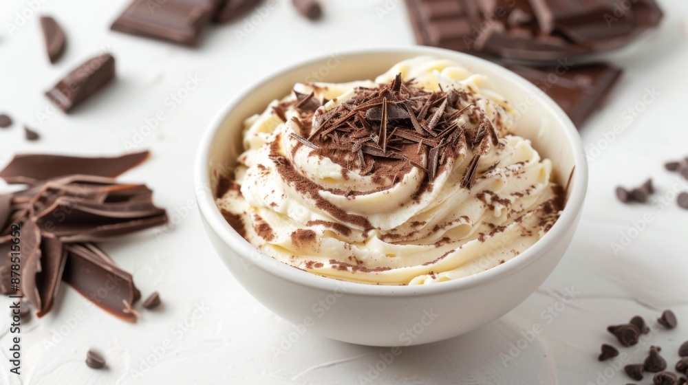 Chocolate and vanilla cream in a bowl on a white background Chocolate and vanilla cream in a bowl on a white background