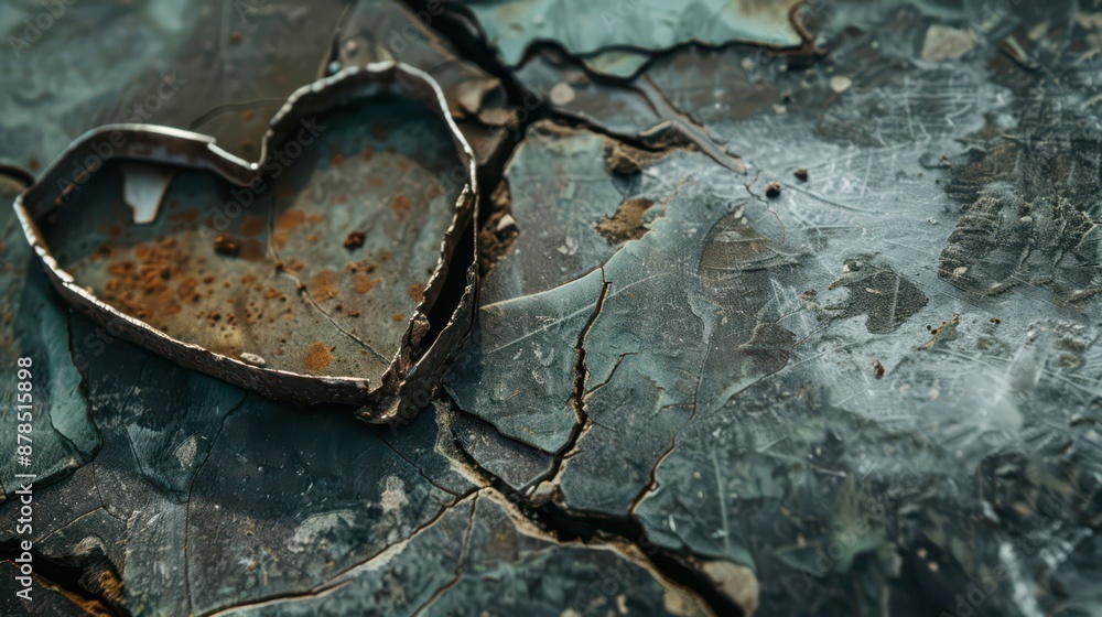 A Rusty Heart Shape Etched on Cracked Metal A Rusty Heart Shape Etched on Cracked Metal