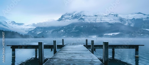 Scenic mountain landscape with a pier and copy space image.