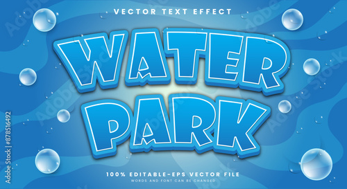 Cartoon Blue Water Park editable text effect template suitable for under water theme