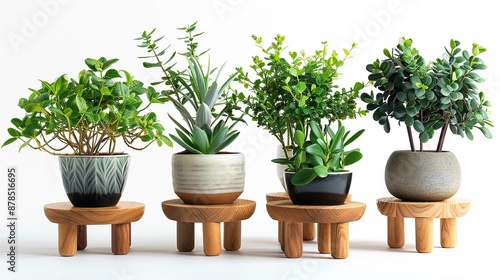 Five potted plants with wooden stands © Witri