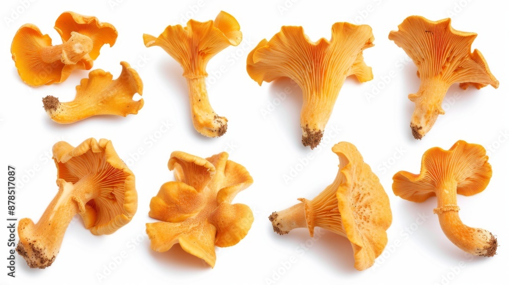 Fototapeta premium Collection of fresh chanterelles on a white background