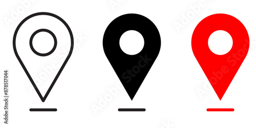 set of icons Location Pin, Map Pin, Place, Location, Address, location icon. Vector map pin, red pin on white background.