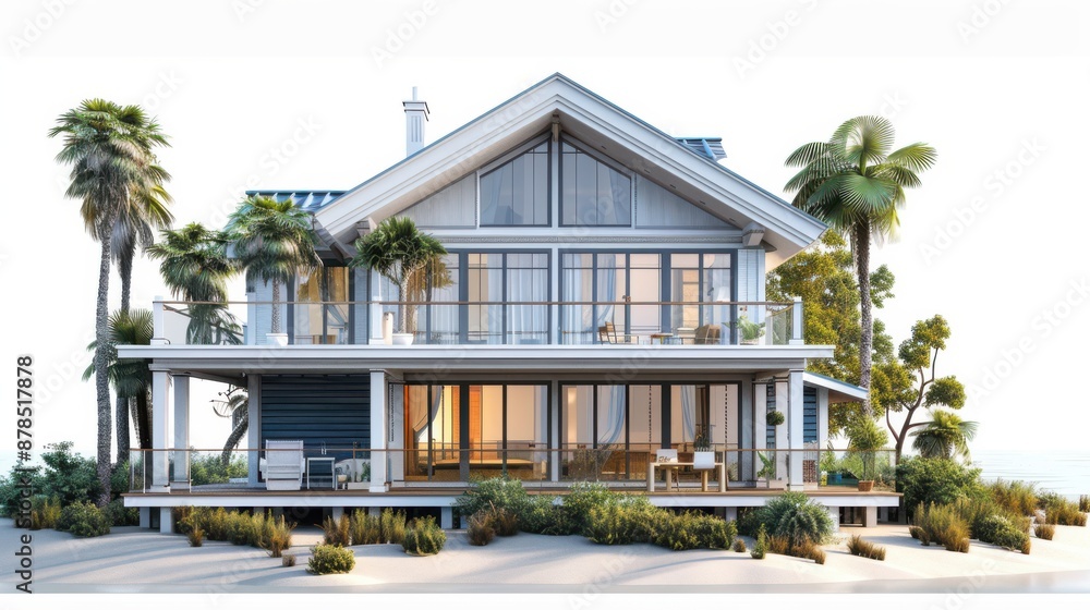 Fototapeta premium Modern Beachfront House with Palm Trees 