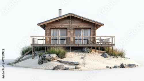 Rustic Beachfront Wooden Cabin on Sand Dune
