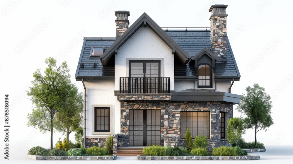 Fototapeta premium Charming Stone Cottage with Gabled Roof 