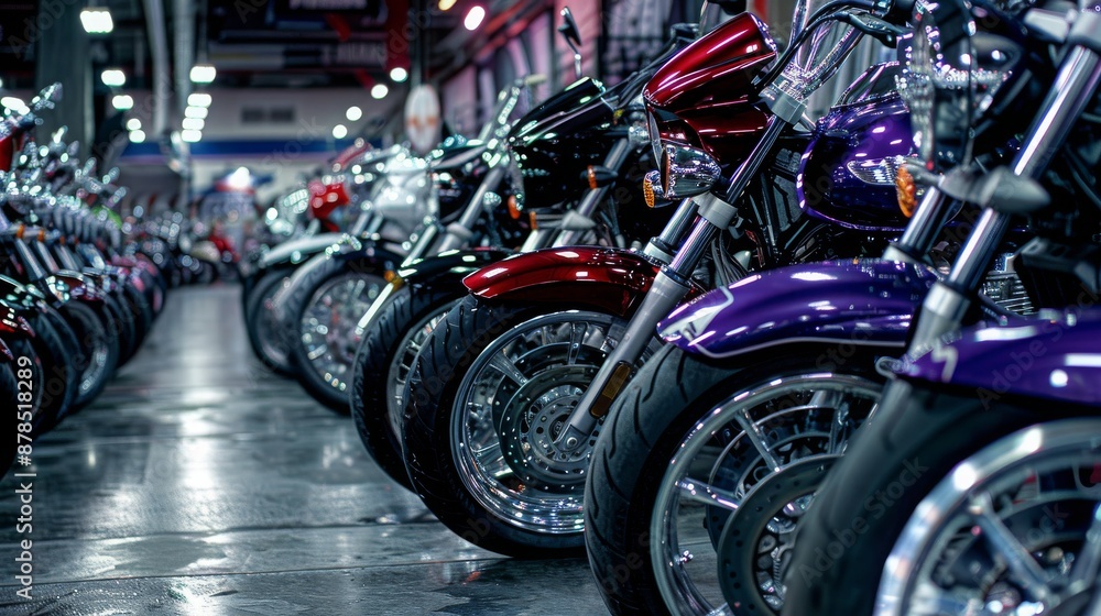 Obraz premium Beautiful Bikes in Motor Show: Close-Up of Motorcycles - Concept of Automotive Display