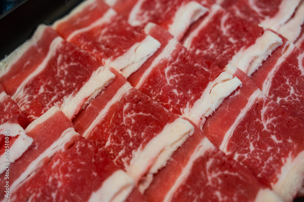 Fresh beef raw sliced with marbled texture Fresh beef raw sliced with marbled texture
