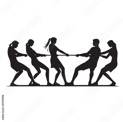 tug of war silhouette vector illustration