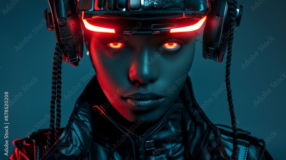 A futuristic cyberpunk model in a dark studio A futuristic cyberpunk model in a dark studio