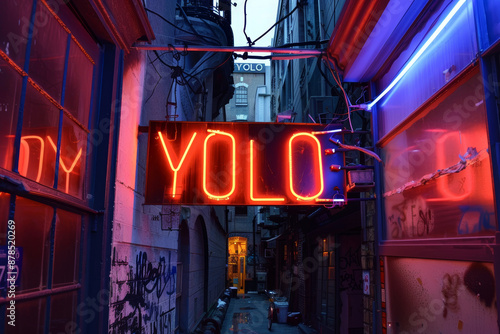 YOLO neon sign. You Only Live Once abbreviation neon sign image.