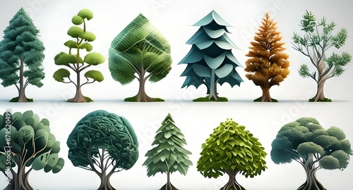 Collection Beautiful 3D Trees Isolated on white background , Use for visualization in archit photo