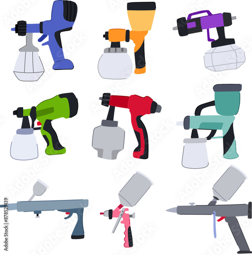 paint sprayer set cartoon. gun er, tool air, car industry paint sprayer sign. isolated symbol vector illustration