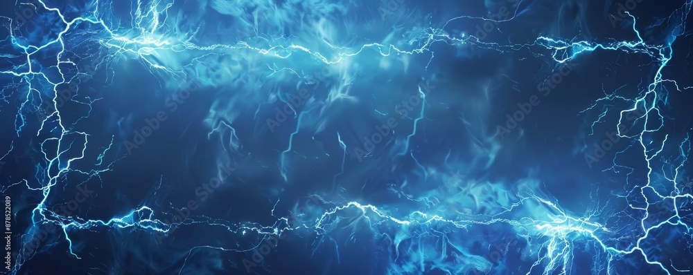 Obraz premium Blue and white lightning illuminating a dark background, evoking power and drama with electrifying energy crackling across the sky, creating a vivid abstract design capturing nature's raw power