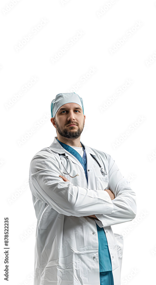 Portrait of a male doctor in medical white coat on white background. Portrait of a male doctor in medical white coat on white background.