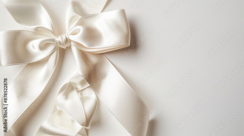 Satin ribbon tied in bow on white backdrop Satin ribbon tied in bow on white backdrop