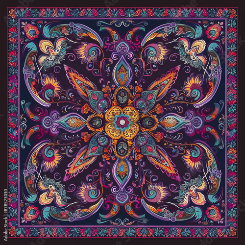Colorful Floral paisley silk scarf
