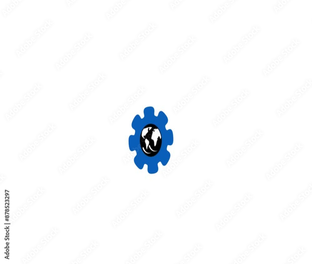 Animated in IT governance icons. Country icon with rotating gear icon. Animated in IT governance icons. Country icon with rotating gear icon.