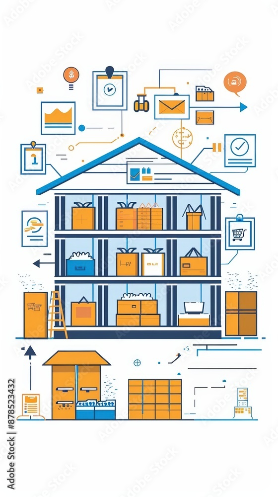 A cute cartoon Style ofA smart warehouse with automated storage and retrieval systems A cute cartoon Style ofA smart warehouse with automated storage and retrieval systems