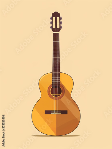 A wooden guitar on a solid color background