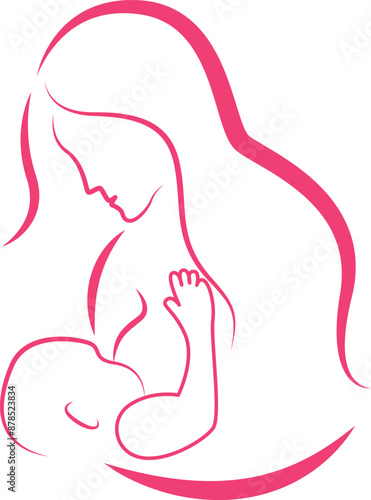 World breastfeeding week 1-7 August, feeding of babies with milk from a females breast sign vector	