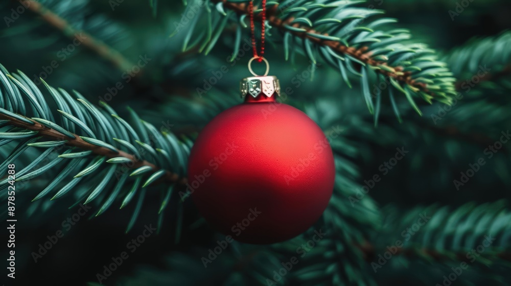 A close-up of a Christmas ornament on a tree branch A close-up of a Christmas ornament on a tree branch