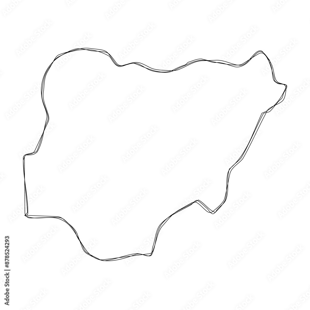 Nigeria country simplified map.Thin triple pencil sketch outline isolated on white background. Simple vector icon Nigeria country simplified map.Thin triple pencil sketch outline isolated on white background. Simple vector icon