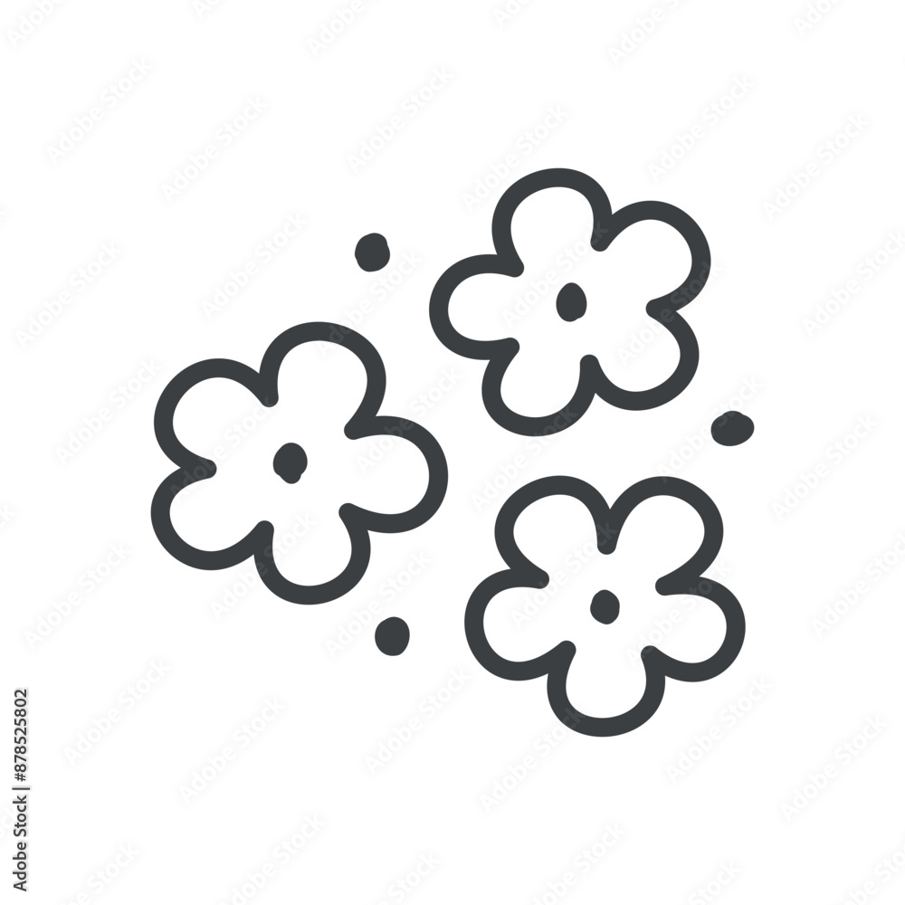 Cute flowers icon. Hand drawn monochrome illustration of of three daisies isolated on a white background. Kawaii sticker. Vector 10 EPS. Cute flowers icon. Hand drawn monochrome illustration of of three daisies isolated on a white background. Kawaii sticker. Vector 10 EPS.