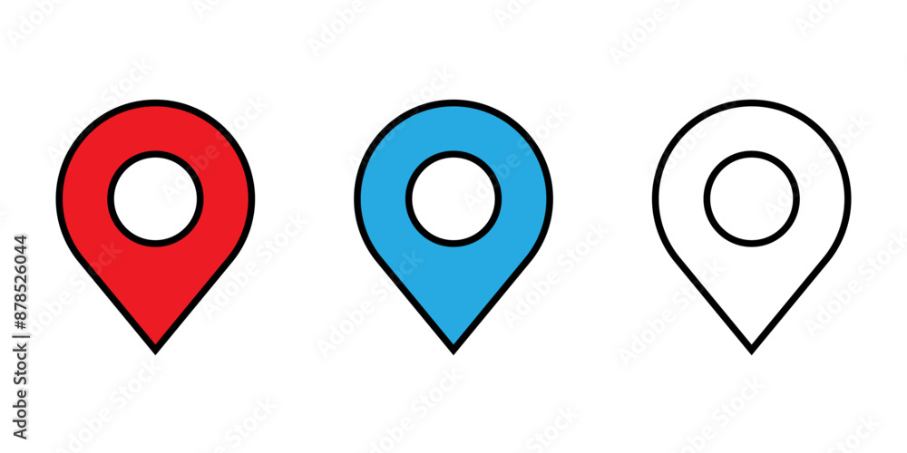 set of icons Location Pin, Map Pin, Place, Location, Address, location icon. Vector map pin, red pin on white background. set of icons Location Pin, Map Pin, Place, Location, Address, location icon. Vector map pin, red pin on white background.