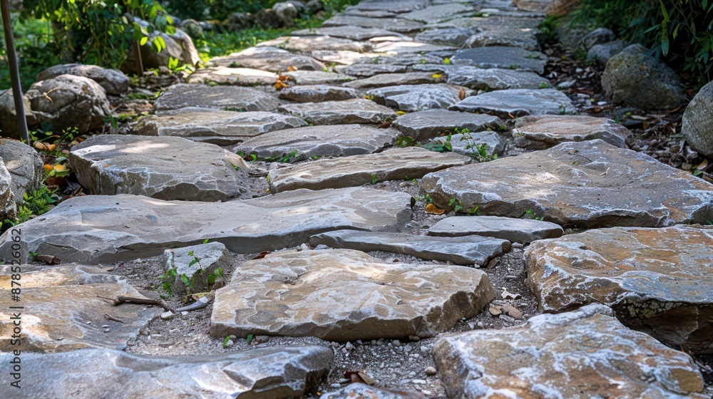 A stone path with a rock in the middle A stone path with a rock in the middle