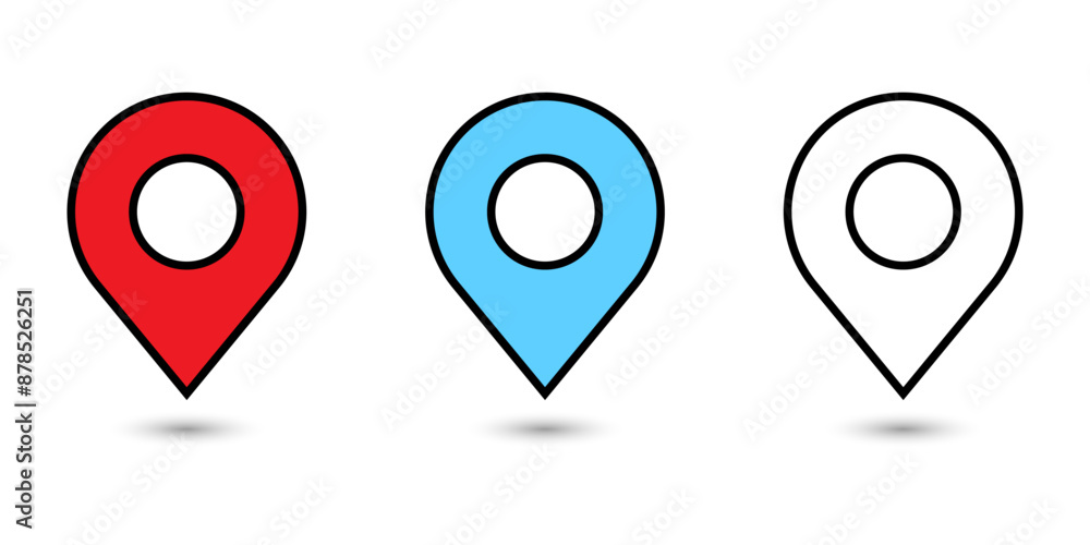 set of icons Location Pin, Map Pin, Place, Location, Address, location icon. Vector map pin, red pin on white background. set of icons Location Pin, Map Pin, Place, Location, Address, location icon. Vector map pin, red pin on white background.