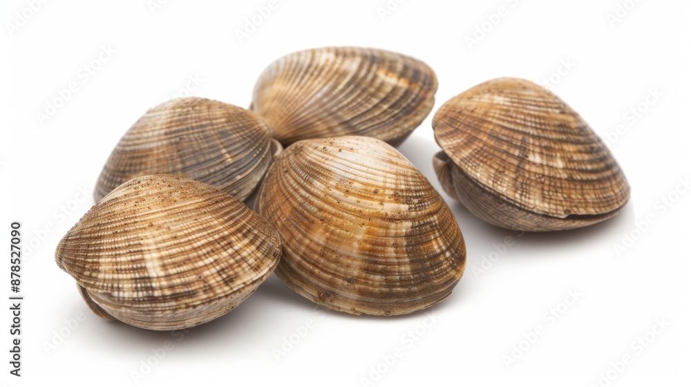 Fresh raw surf clams displayed on a white background Fresh raw surf clams displayed on a white background