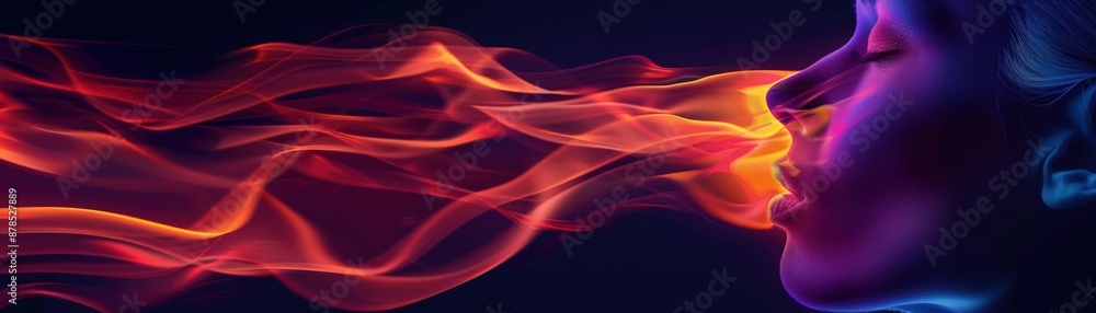 Obraz premium A Close-up Shot of a Colorful overlapping silhouettes with abstract fire elements
