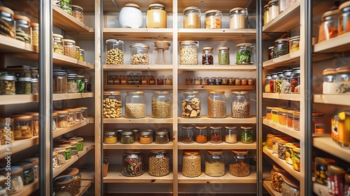 Well-organized pantry with jars and containers