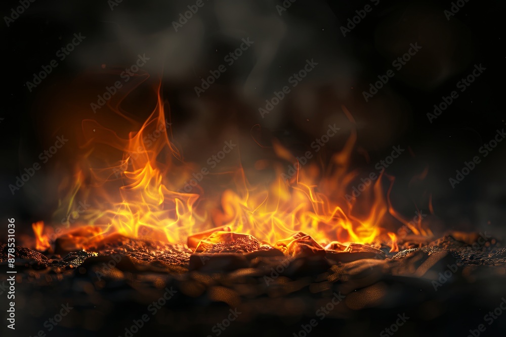 Burning embers and flames in a dark setting. Burning embers and flames in a dark setting.