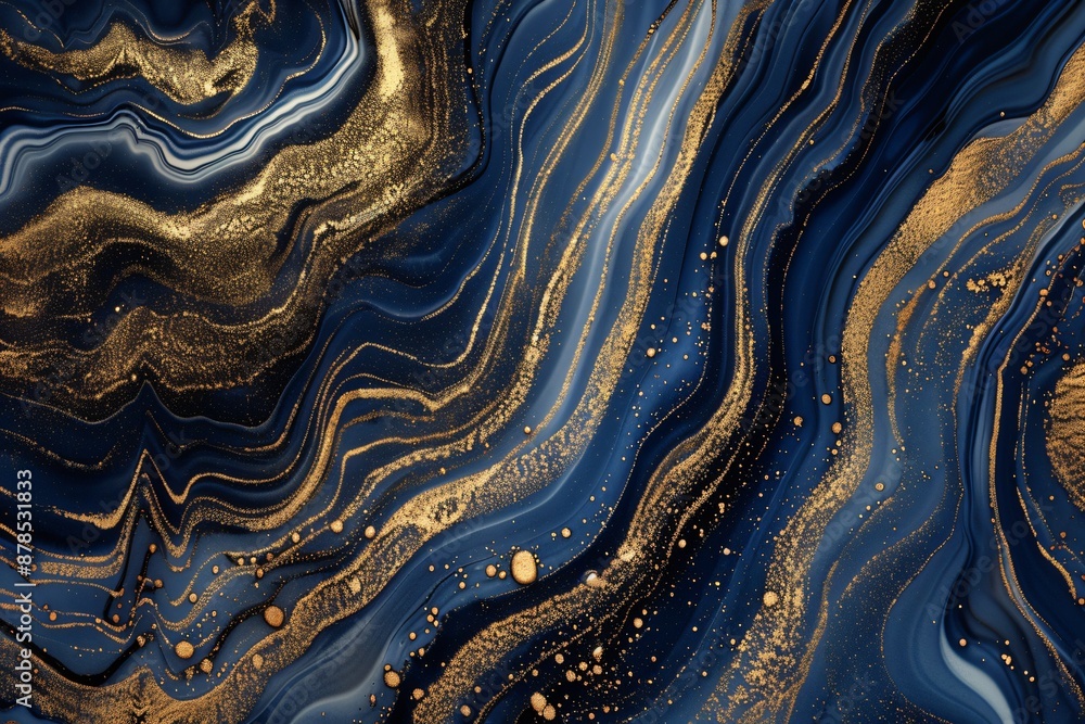 Marble and alcohol ink abstract piece in cobalt blue and metallic gold with a dusting of silver particles for a striking contrast Marble and alcohol ink abstract piece in cobalt blue and metallic gold with a dusting of silver particles for a striking contrast