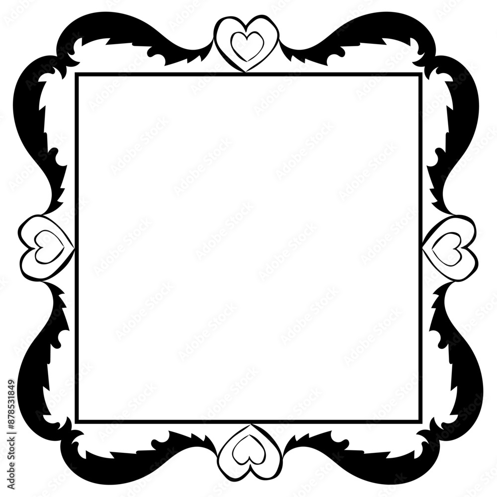 Fototapeta premium Black rectangular frame decorated with a doula-style heart pattern