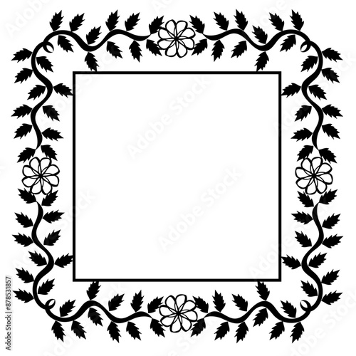 Black square frame decorated with a doula style pattern of leaves and flowers