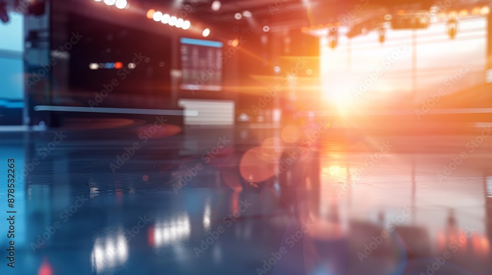 A blurred view of a newsroom, showcasing a bright, sunlit window and bustling activity A blurred view of a newsroom, showcasing a bright, sunlit window and bustling activity