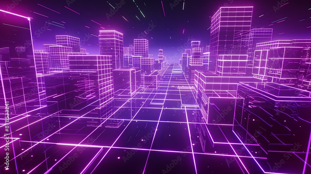 Futuristic city glowing in neon light. Futuristic city glowing in neon light.