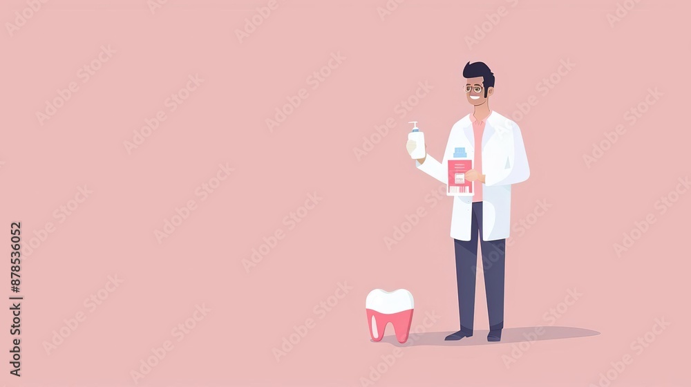 Dentist holding a toothbrush and toothpaste next to a large tooth. Dentist holding a toothbrush and toothpaste next to a large tooth.