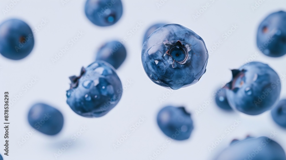 Falling blueberries on a white background Falling blueberries on a white background