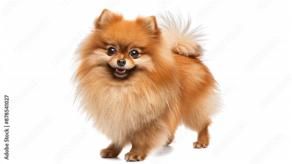 Playful Pomeranian Standing on White Background Playful Pomeranian Standing on White Background