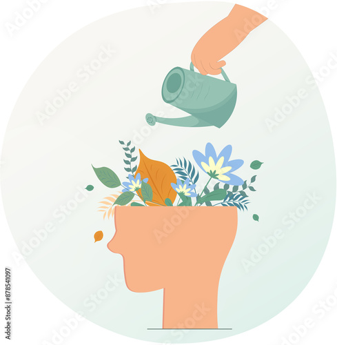 Obraz na płótnie Human head with flowers, mental health support concept, emotional comfort, World