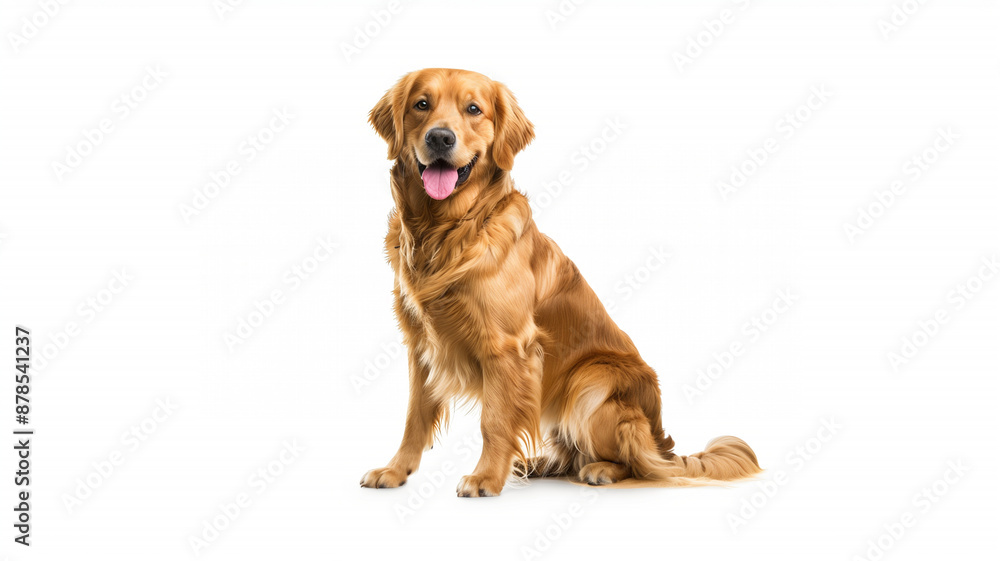 Cheerful Golden Retriever Sitting Happily on White Background Cheerful Golden Retriever Sitting Happily on White Background