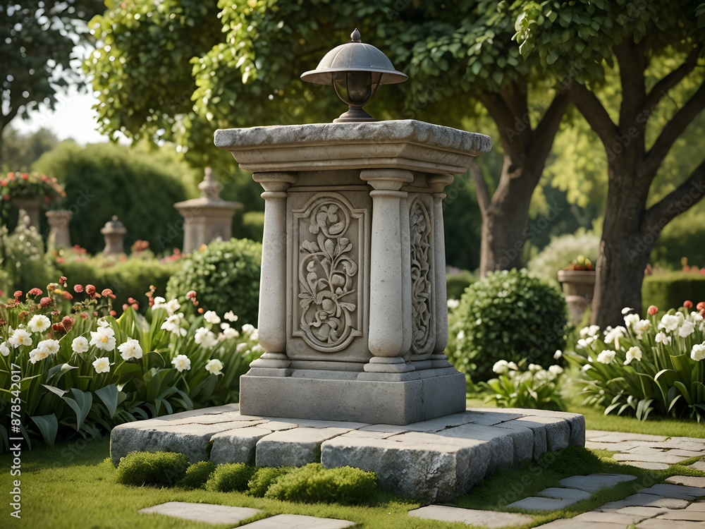 Obraz premium Stone podium in a beautiful garden