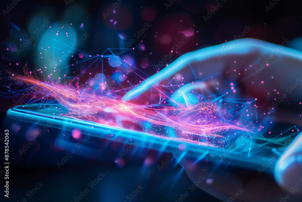 A finger gently touches a glowing digital network on a screen, symbolizing human interaction with technology and the future of digital interfaces in abstract representation. A finger gently touches a glowing digital network on a screen, symbolizing human interaction with technology and the future of digital interfaces in abstract representation.